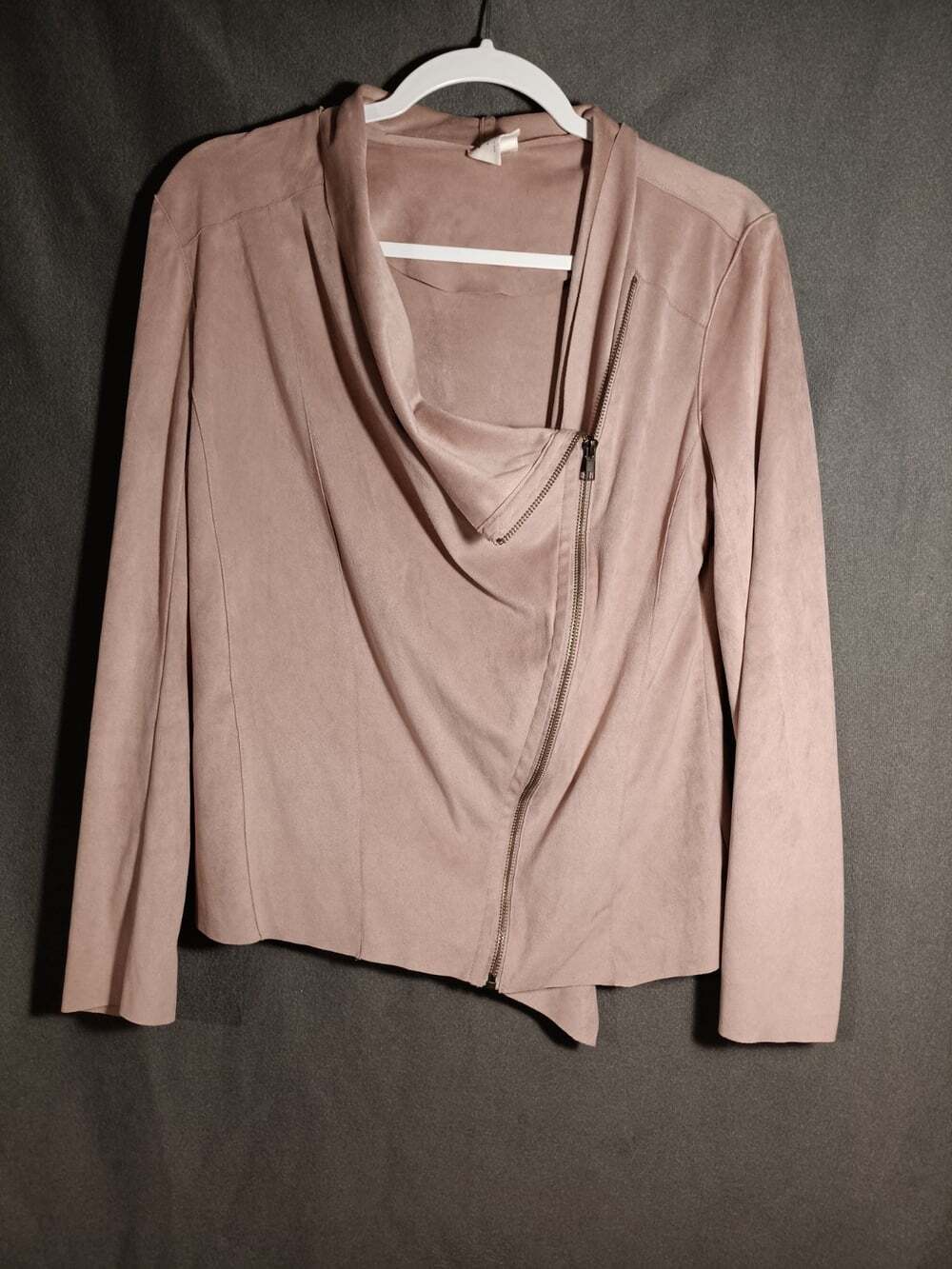 Mote Dusty Pink Faux Suede Drape Front Zip Jacket Women’s Medium Soft Moto Style